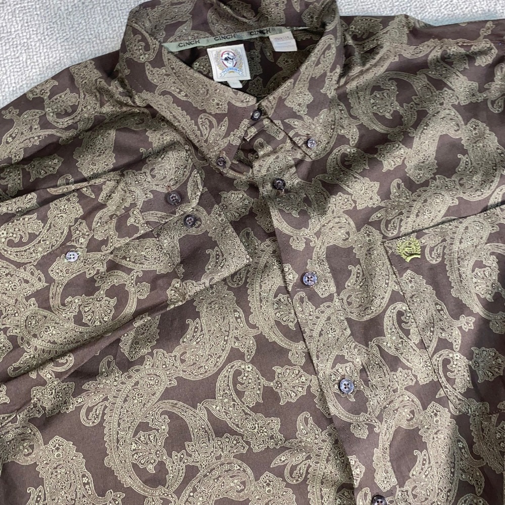 Cinch Paisley Button Down Shirt Mens Large Brown Long Sleeve Western Logo Cotton